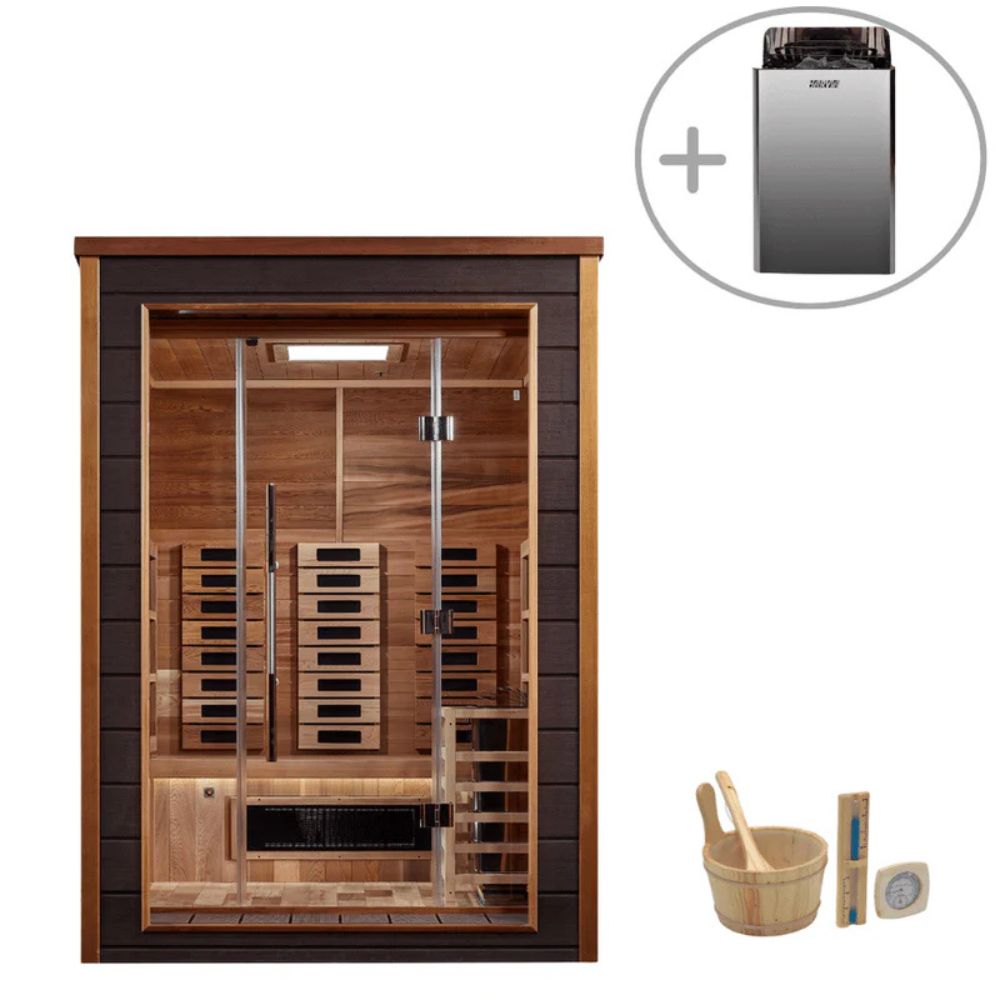 Infrared sauna with additional components on a white background
