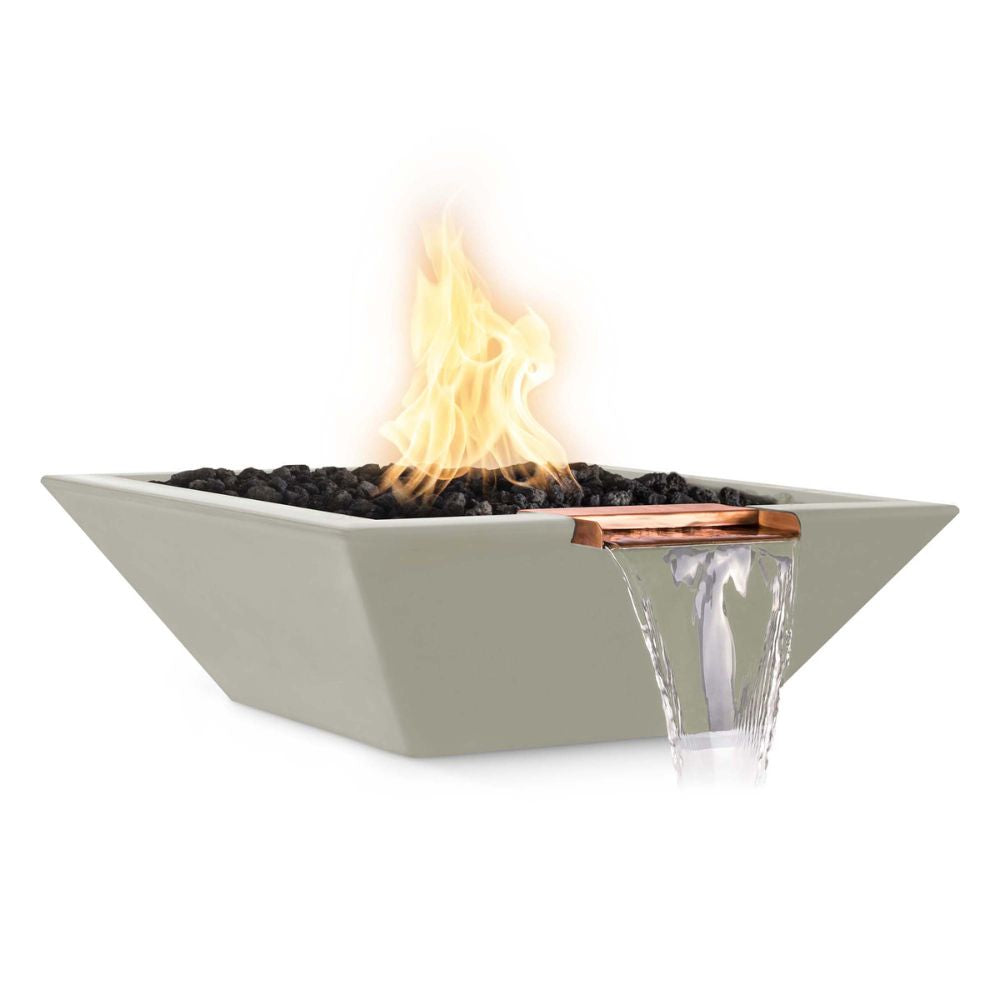 Maya Glass Fiber Reinforced Concrete Square Fire & Water Bowl - Liquid Propane - Electronic Ignition