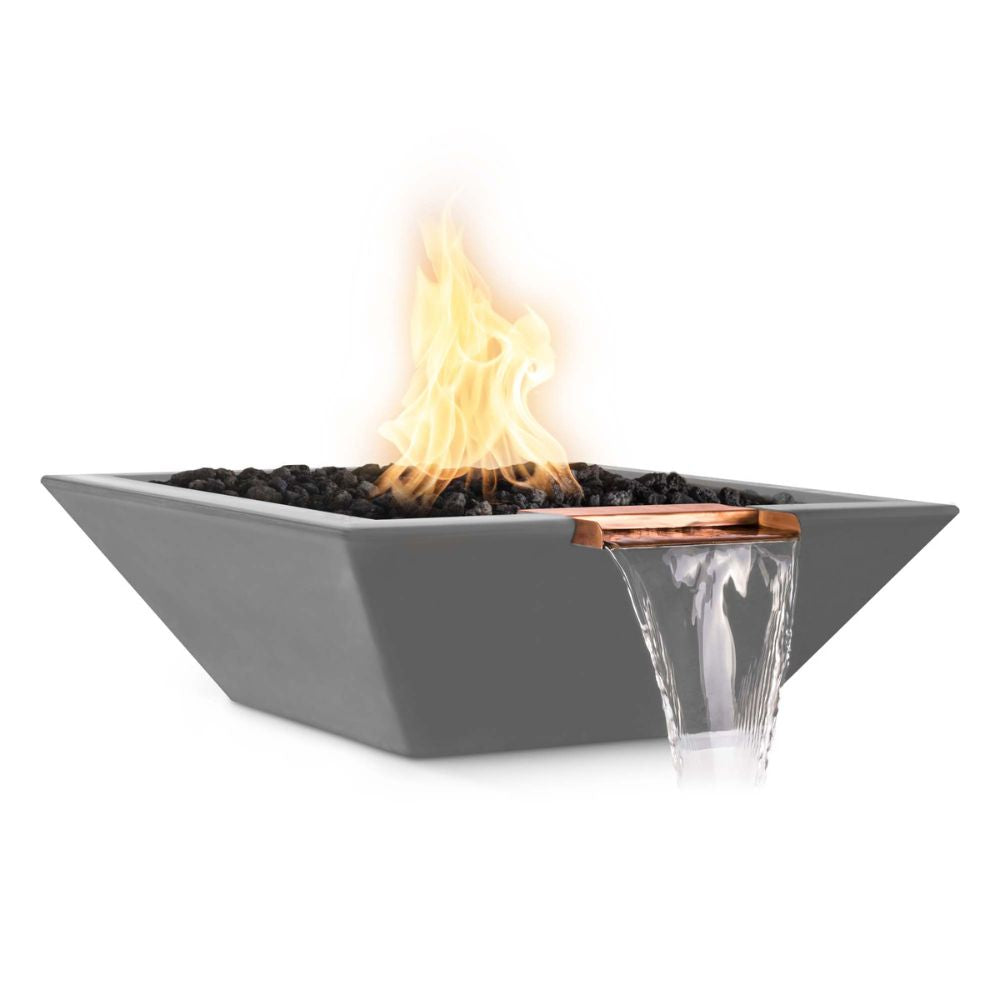 Maya Glass Fiber Reinforced Concrete Square Fire & Water Bowl - Liquid Propane - Electronic Ignition