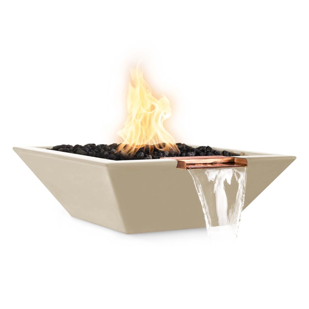 Maya Glass Fiber Reinforced Concrete Square Fire & Water Bowl - Liquid Propane - Electronic Ignition