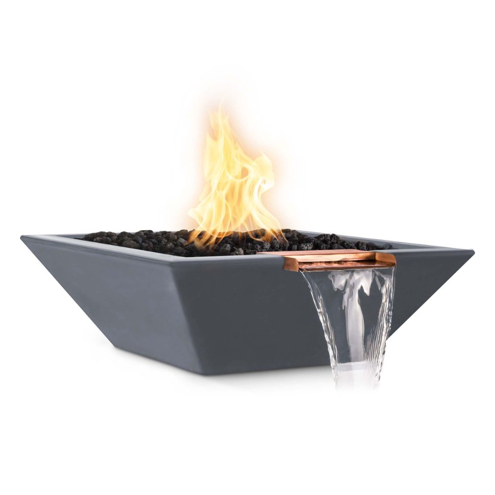 Maya Glass Fiber Reinforced Concrete Square Fire & Water Bowl - Liquid Propane - Electronic Ignition