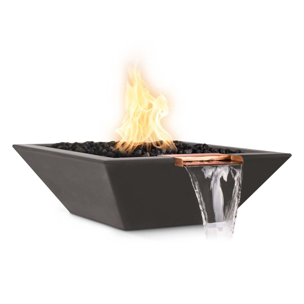 Maya Glass Fiber Reinforced Concrete Square Fire & Water Bowl - Liquid Propane - Electronic Ignition