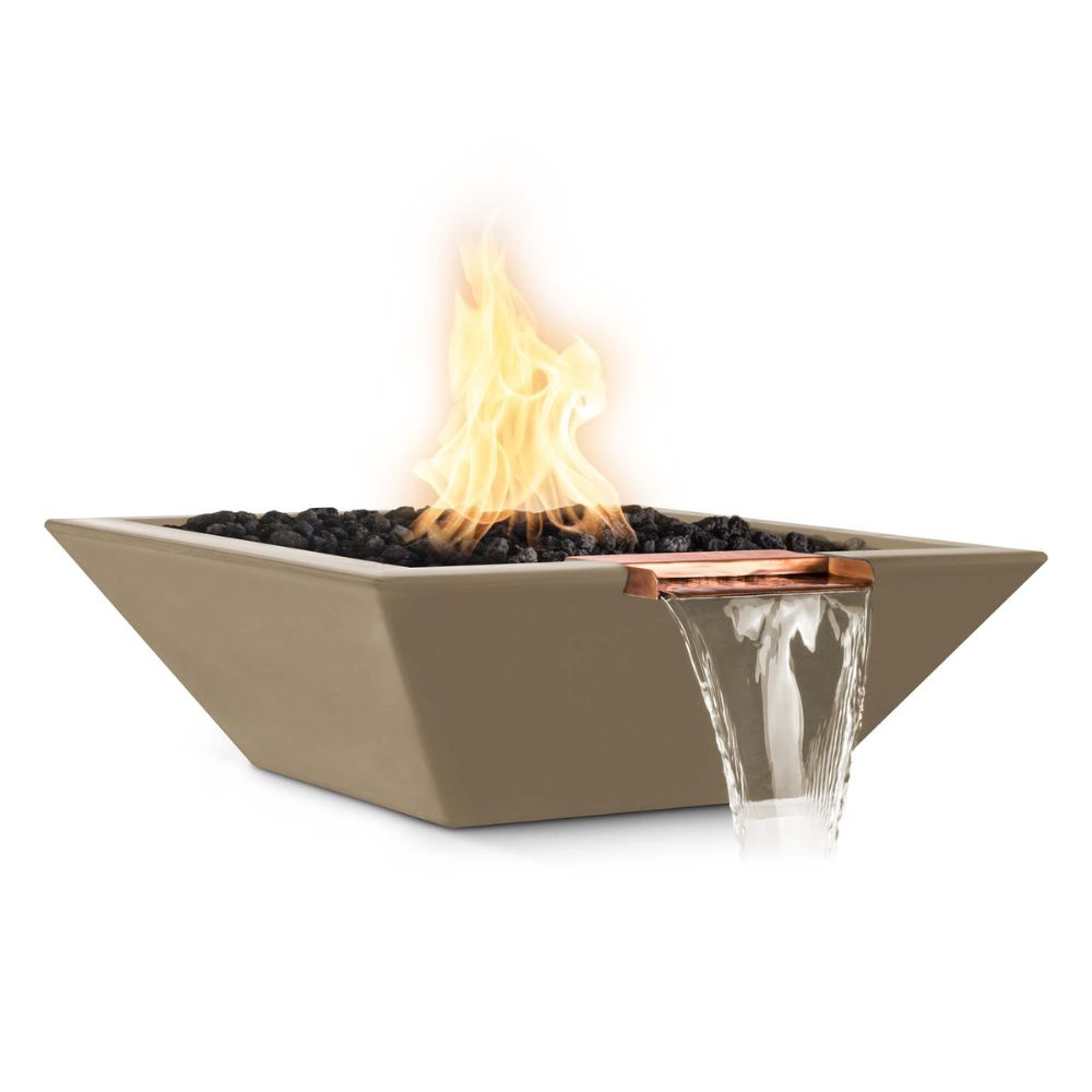 Maya Glass Fiber Reinforced Concrete Square Fire & Water Bowl - Liquid Propane - Electronic Ignition