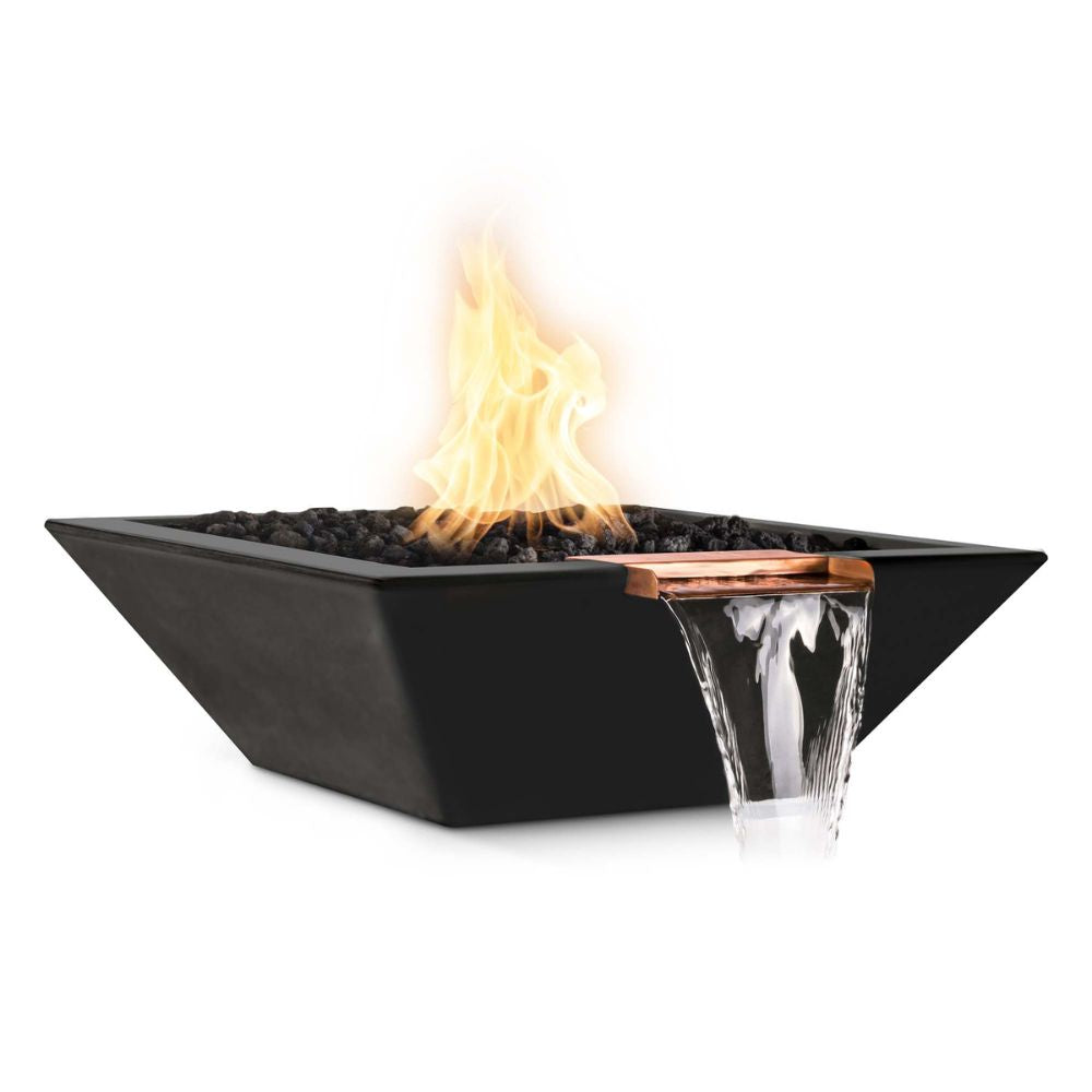 Maya Glass Fiber Reinforced Concrete Square Fire & Water Bowl - Liquid Propane - Electronic Ignition