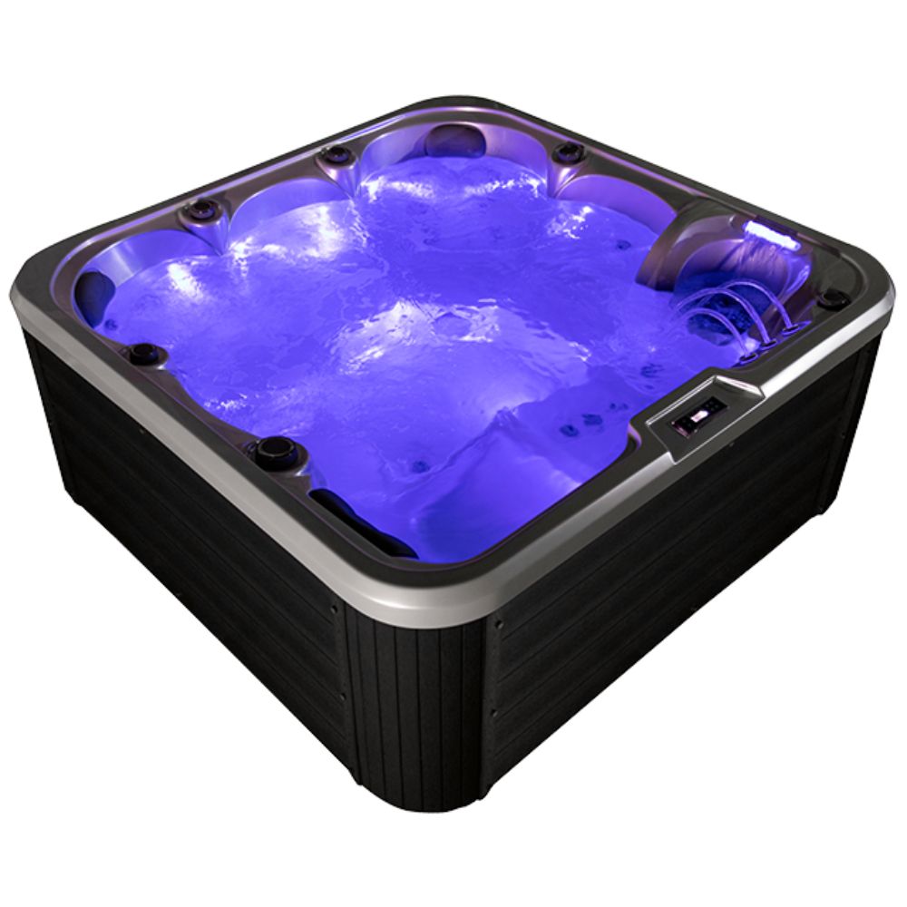 Hot tub with purple LED lights on a white background