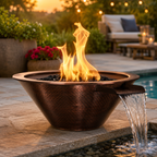Cazo Hammered Copper Round Fire & Water Bowl - Liquid Propane - Electronic Ignition