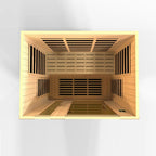 Wooden sauna with glass door on a white background