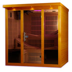 Wooden infrared sauna with glass doors on a white background