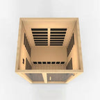 Wooden sauna with black interior on a white background