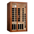 Wooden sauna with glass panels on a white background