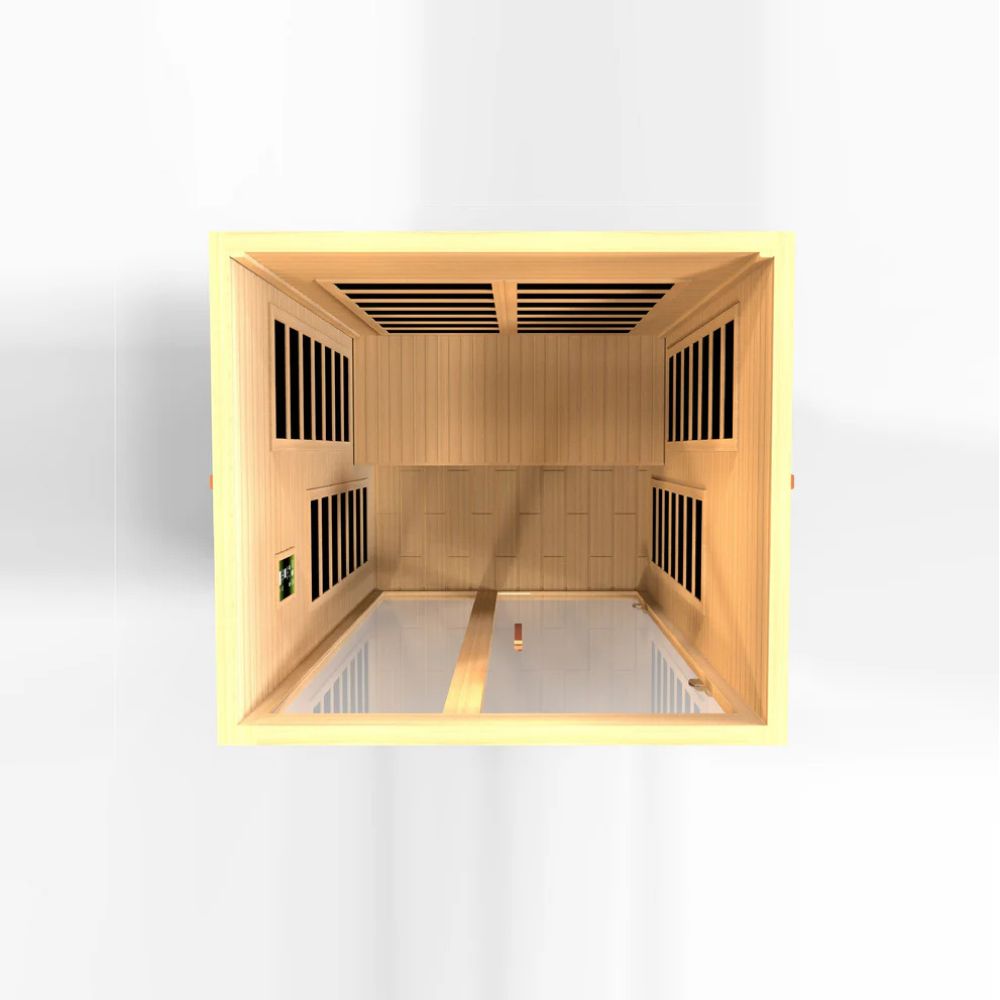 Wooden sauna with a white background