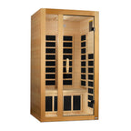 Wooden sauna with glass door on a white background