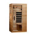 Wooden sauna with glass door on a white background
