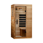 Wooden sauna with glass door on a white background