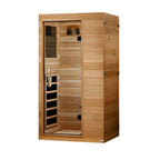Wooden sauna with glass door on a white background