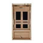 Wooden sauna with black interior on a white background