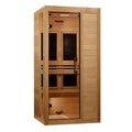 Wooden sauna with glass door on a white background