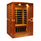 Wooden infrared sauna with glass door on a white background