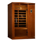 Wooden sauna with glass door on a white background