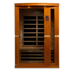 Wooden infrared sauna with glass door on a white background