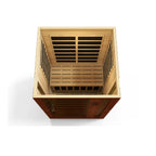 Wooden sauna with open door on a white background
