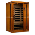 Wooden infrared sauna with glass door on a white background