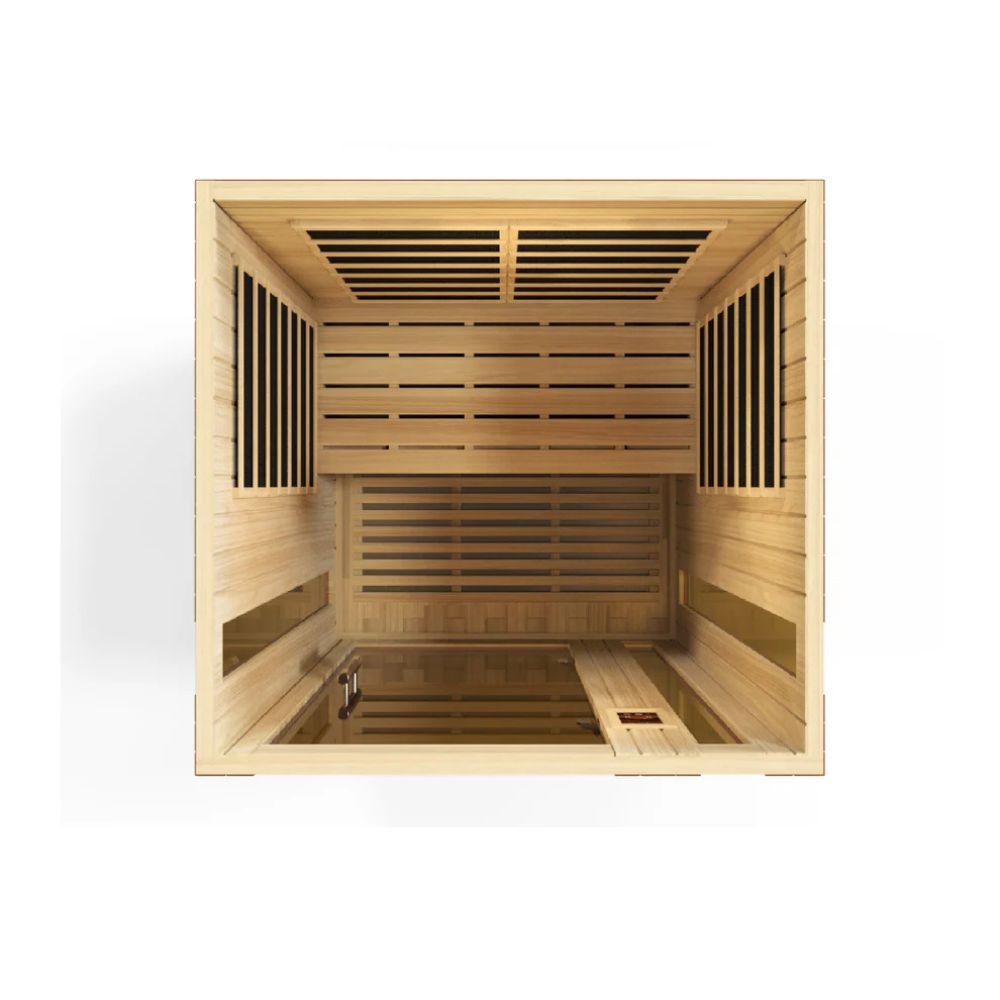 Wooden sauna interior on a white background