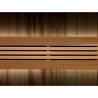 Wooden panel with horizontal slats on a white background