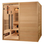 Wooden sauna with glass door on a white background