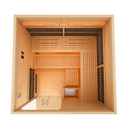 Wooden sauna with interior design elements on a white background