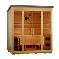 Wooden sauna with glass doors on a white background
