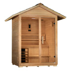 Wooden sauna with a white background