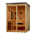 Wooden sauna with interior details on a white background