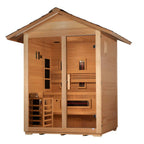 Wooden sauna with a roof on a white background
