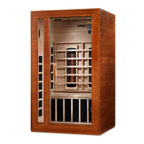 Wooden sauna with interior lights on a white background