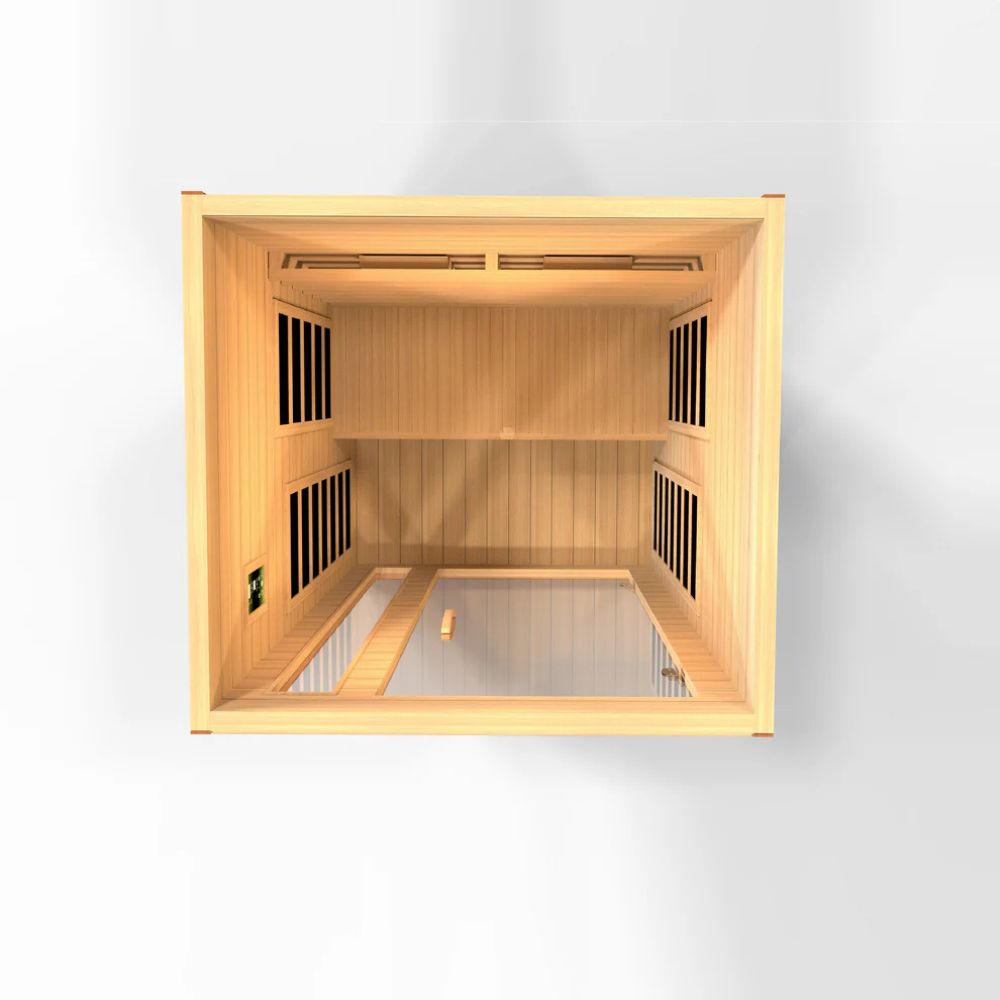 Wooden sauna with four vents on a white background