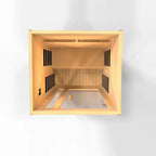 Wooden sauna with four vents on a white background