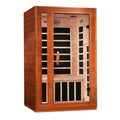 Wooden sauna with glass door on a white background