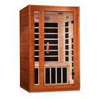 Wooden sauna with glass door on a white background