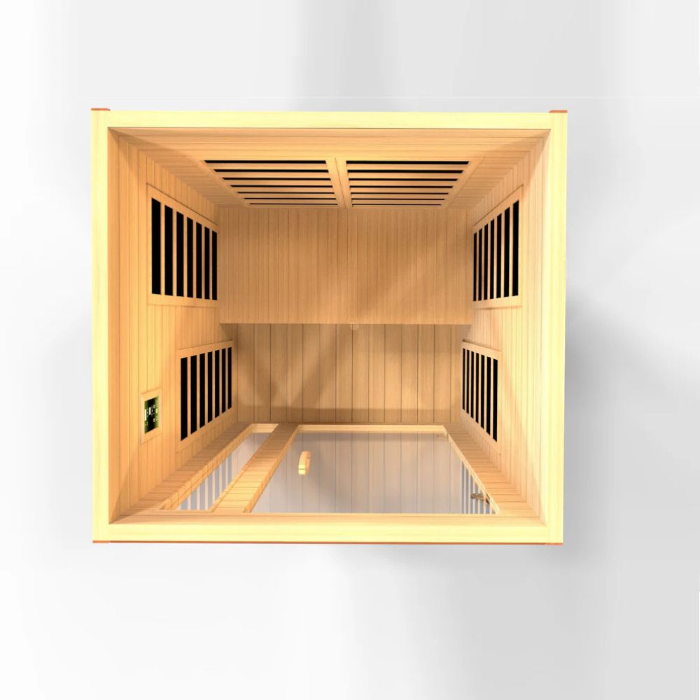 Wooden sauna with four vents on a white background