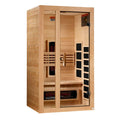 Wooden infrared sauna with glass door on a white background