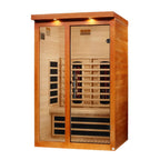 Wooden sauna with glass door on a white background
