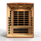 Wooden sauna with glass panels on a white background