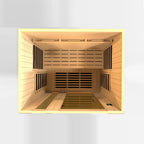 Wooden sauna interior with slatted design on a white background