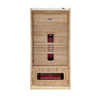 Wooden sauna with infrared heating elements on a white background