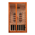 Wooden sauna with glass doors on a white background
