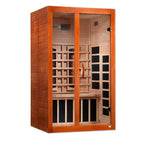 Wooden sauna with glass doors on a white background