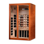 Wooden sauna with glass door on a white background