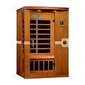 Wooden sauna with glass panels on a white background