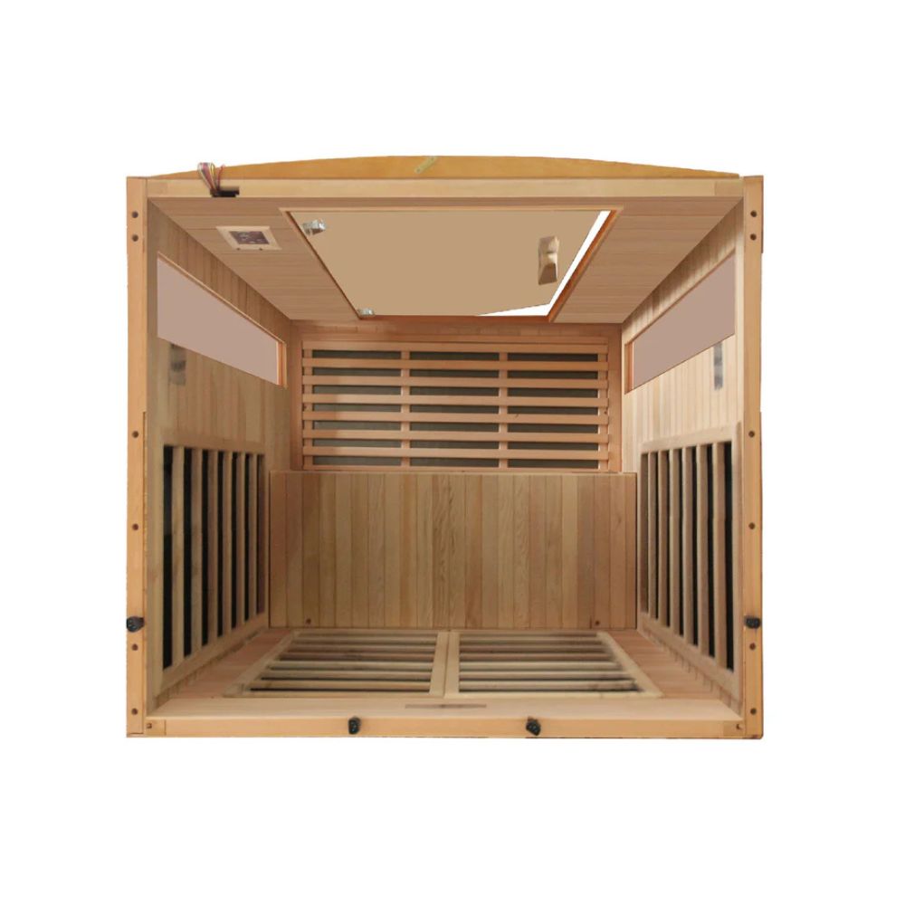 Wooden sauna with a white background